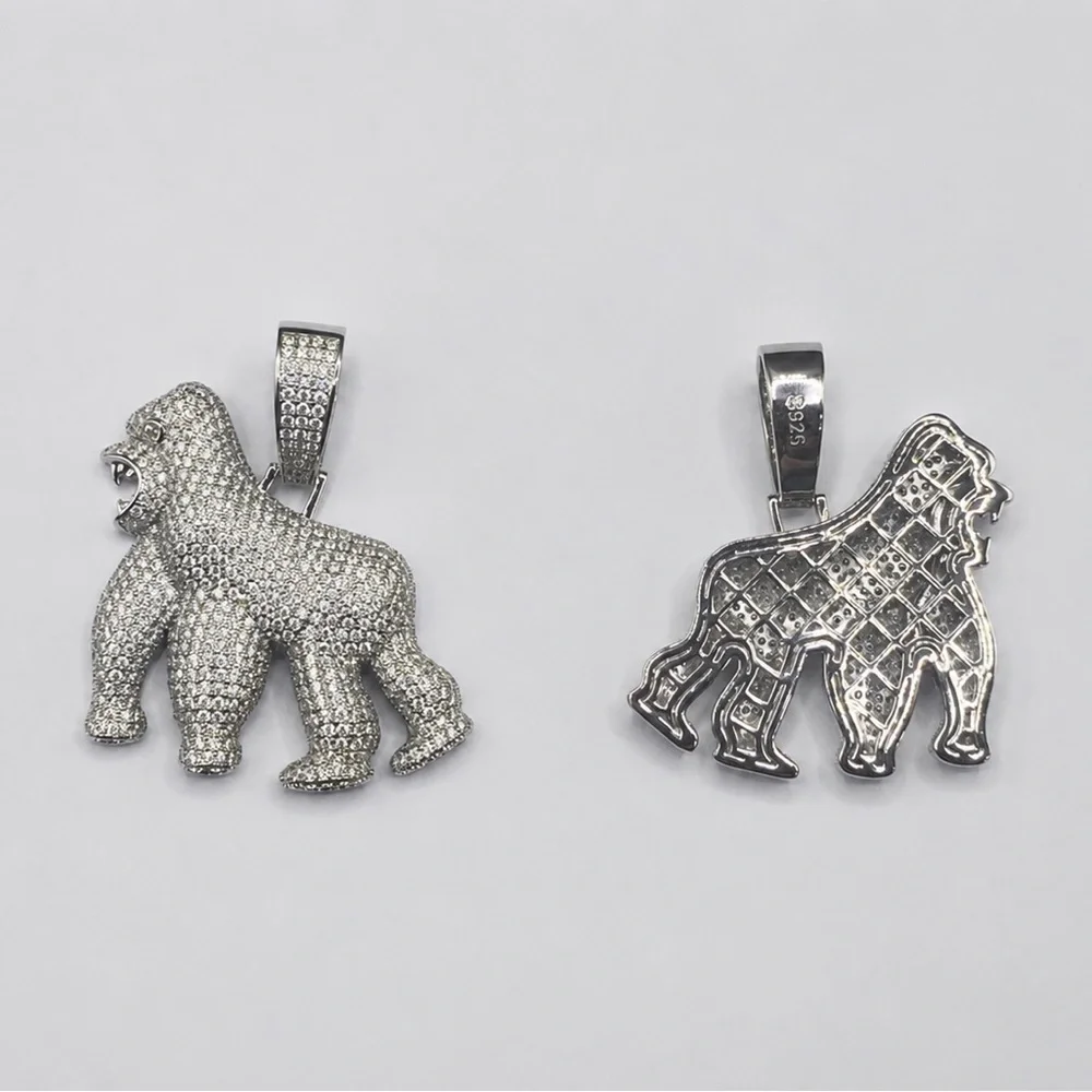 925 Sterling Silver 6.90CT MOISSANITE Iced Out Gorilla Pendant